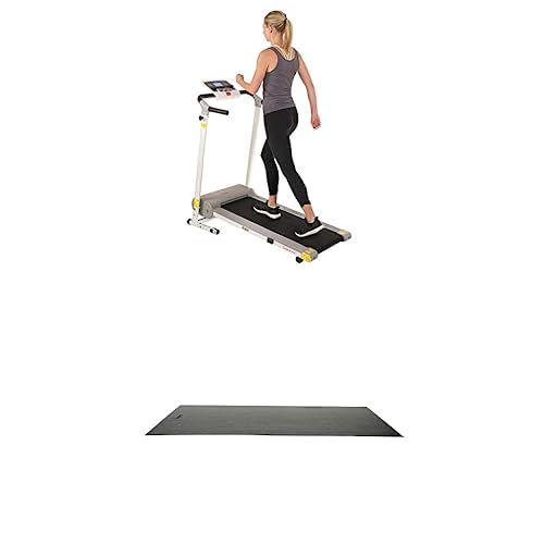 Sunny Health & Fitness Electric Walking Folding Treadmill with LCD Display and Device Holder, 220 LB Max Weight, White SF-T7610 + Home Gym Foam Floor Protector Mat