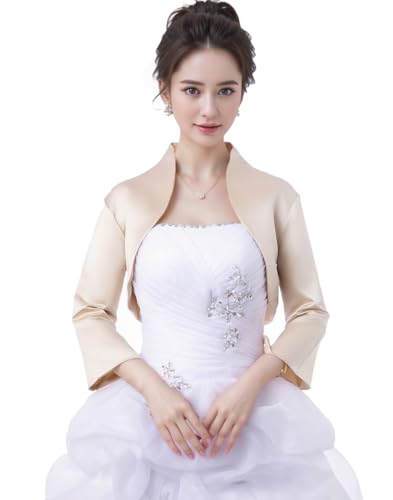 Image of Fitted Wrap Bolero Style Bridal Wedding Satin with 3 /4 Sleeve