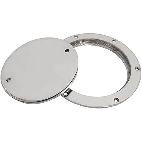 JT-HLM 6 inch Boat Hatch 316 Stainless Steel Round Non Slip 2 Eyes Inspection Hatch Deck Plate with Detachable Cover Cover