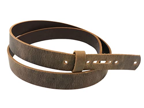 Brown Belt Strap, Buffalo Leather Belt Replacement 50-60 Length, 8-10 oz Thick Crazy Horse Buffalo Leather Belt Blank, Pre-Punched Holes and Turn Back Just Add Hardware (1-3/4")2