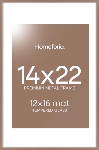 Image of Homeforia 14x22 Picture Frame Mocha, High End Metal 14 x 22 Poster Frames with Mat 12 x 16 for Photo, 14x22 Mocha Frame Matted to 12x16 inch Print, 22x14 Thin Frame, Tempered Glass, Wall Kit, Set of 1