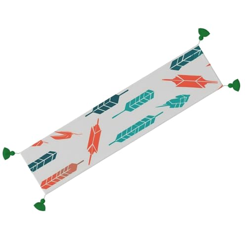Chemin de table rustique corail et bleu sarcelle avec franges 152 cm - 3