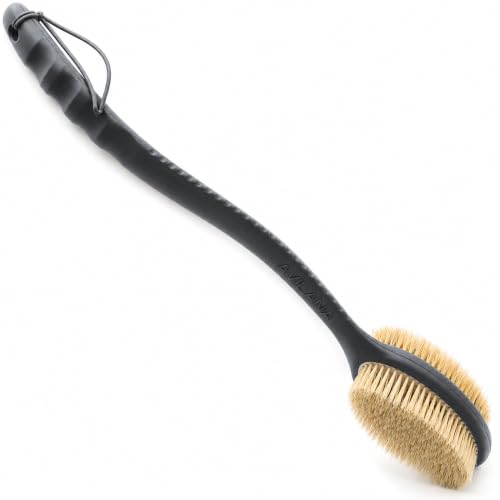 Image of Avilana Shower Body Brush with Long Curved Handle, Long Handle Silicone Back Brush with Long Double Sided Handle, Shower Brush with Soft and Rigid Bristles (Long Silicone Handle,