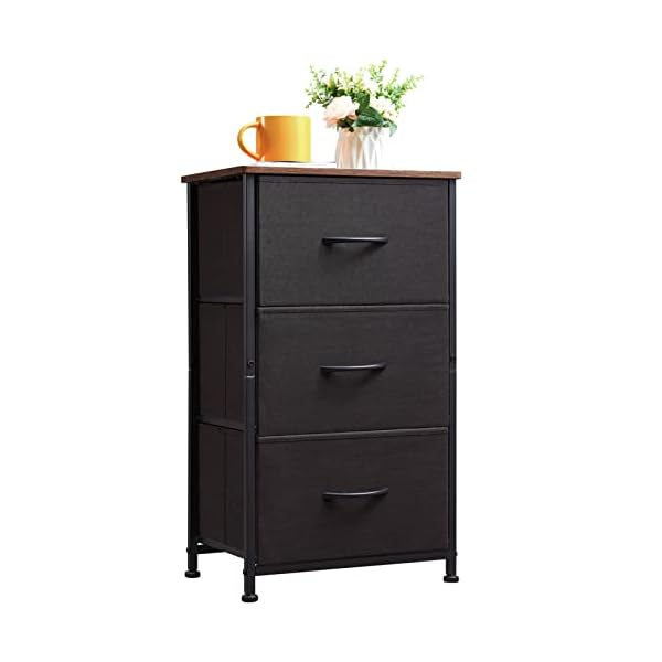 Somdot Small Dresser for Bedroom with 3 Drawers, Storage Chest of Drawers with Removable Fabric Bins for Closet Bedside Nursery Laundry Living Room Entryway Hallway, Black/Rustic Brown