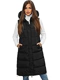 OZONEE Damen Weste Steppweste Kapuze Vest Ärmellos Jacke Übergangs Daunenweste Damenweste Steppweste Sportweste Übergangsjacke Bodywarmer Outdoor Längere O/H909/1 SCHWARZ M