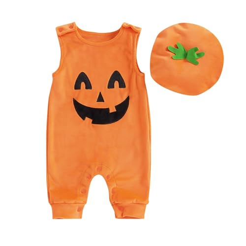 My First Thanksgiving New Children's Clothing Boys and Girls Baby Pumpkin Shape Sleeveless Long Ha Dress with Hat