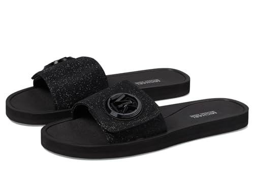 Michael Kors Women's MK Charm Slide, Black, 9