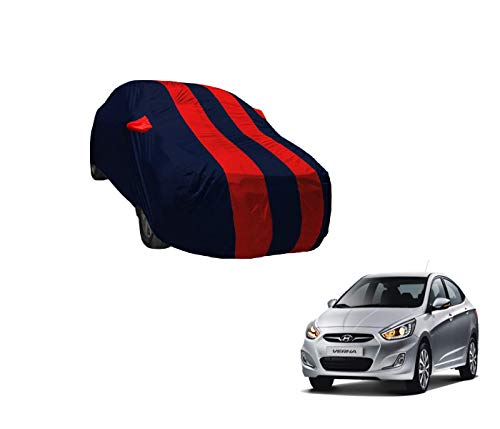 Image of Auto Hub Car Cover Compatible with Hyundai Fluidic Verna (Model : 2013-2017) with Weather Proof, Mirror Pocket, Triple Stitched, Fluidic Verna Car Cover- Navy-Red