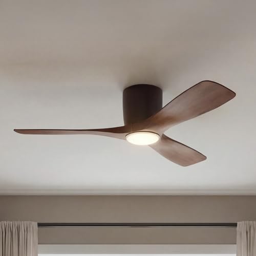 Image of Kichler Volos 48 inch Ceiling Fan With LED Light, Natural Bronze, 300032SNB | Wall Control, Contemporary Indoor Fan, Low Profile Ceiling Fan with Light