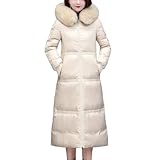 Ladieswear's Daunenjacke Damen Jacke Lange Overknee Winter Verdickte Warme Mittelalterjacke, Weiß, L