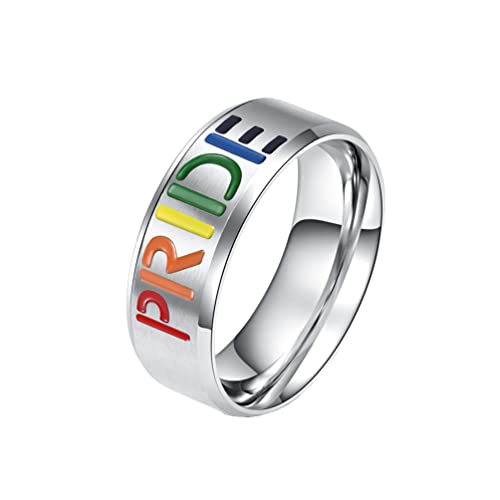 Image of Rainbow Flag Pride Pattern Signet Ring Unisex | Stainless Steel, Retro Homosexuals Lesbian LGBT Gay Matching Set, Couple Wedding Band