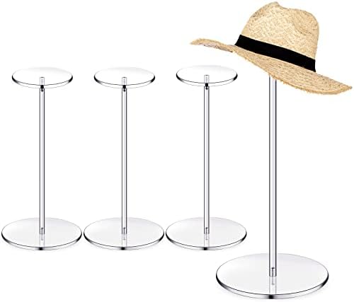 Chunful Acrylic Hat Stand Wig Display Rack Clear Pedestal Stand Baseball Hat Rack Stand Square Round Acrylic Risers for Display Hat Watch Jewelry, Set of 4 (Round Style, 14 Inch)