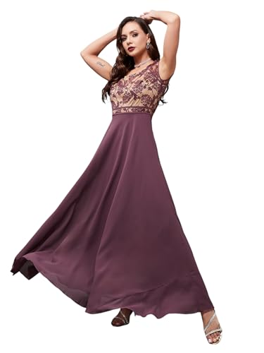 Image of Miss Chase Women's Round Neck Cap Sleeves Lace Knee -Long Skater Dress