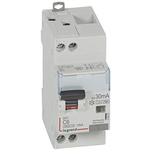 Legrand 410853 Disjoncteur différentiel monobloc DX³6000 10kA arrivée haute et départ bas à vis, U+N 230V, 6A typeF, 30mA