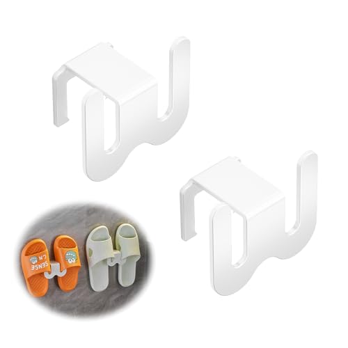 mongtsamz Plástico Zapatero Montado en la Pared - Versátil Zapatero Organizador de Almacenamiento Pared Autoadhesivo Colgar Pantuflazapatos con Cinta Adhesiva para Baño Dormitorio, Blanco, 2 Piezas