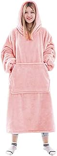 Women Sherpa Fluffle Sweatshirt Blanket Lengthen Warm Cozy Oversized Wearable Pocket Blanket Hoodie for Adults, Unisex One Size Fits All