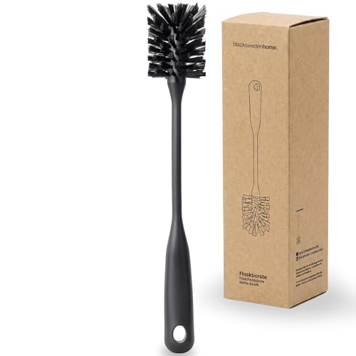 blackswedenhome Flaschenbürste lang - Hochwertige langlebige Borsten - Modernes Design Flaschenreiniger Spülbürste Schwarz für Flaschen und Gläser 1 Stück | Schwarz