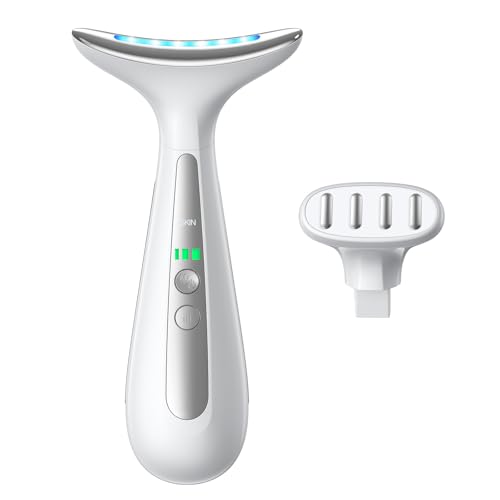 Facial and Neck Massager for Face, Neck & Eye - Skin Lifting & Firming - Wrinkle & Dark Circle Reducer - at Home Skin Care Face Sculpting Tool and Neck Massager-Dual Head- White