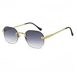 ZHZJQE Blue Mirror Frameless Gold Metal Ladies Sunglasses Men Rimless Brown Sun Glasses for Women Fashion Shades Eyeglass