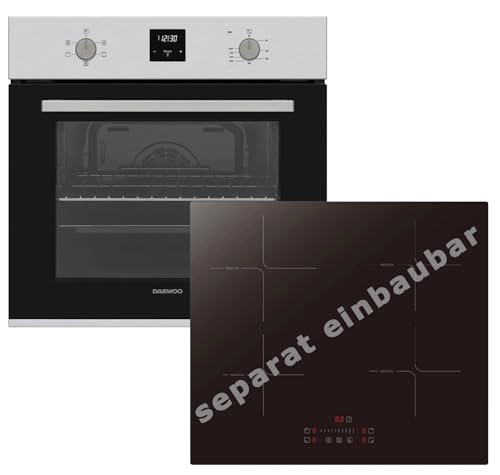 Einbauherd Set Backofen 69L Umluft 60cm Induktiosnkochfeld autark Slider Touch Booster Funktion AntiFingerPrint Oberfläche Display mit Uhr und Timer