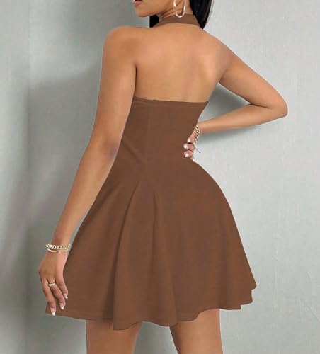 Image of PerZeal Women's Summer Halter Dress Backless Mini Beach Party Dress Sleeveless A-Line Sundress Casual Club Dress
