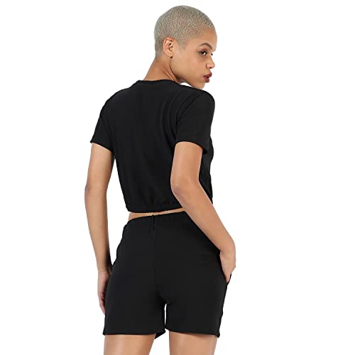 Image of Campus Sutra Women's Solid Black Crewneck Short Sleeve Regular Fit Co-Ords Set for Casual Wear | Clothing Set Crafted with Comfort Fit and High Performance for Everyday Wear