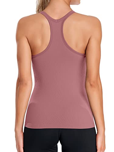 Image of ATTRACO Ribflex Ribbed Workout Tank Tops for Women with Built in Bra Racerback Scoop Neck Athletic Top