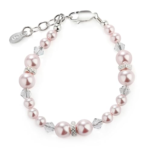 Image of Cherished Moments Children's 925 Sterling Silver Bracelet with Pink Simulated Austrian Pearls for Girls (LG)