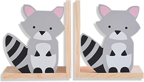 Nacnic - Juego de 2 Sujeta Libros Infantil Madera - Diseño Animalito Mapache - Apoya Libros para Librería, Estantería, Guardería o Escuela de Niños