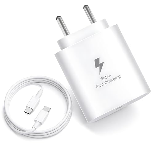 Image of MAK 25W Charger with Cable for Samsung Galaxy A14 5G Type C Charger Adapter Compatible with Galaxy A14 Charger, 25 Watt USB Type C to C Pd Charging Adapter C Type, White
