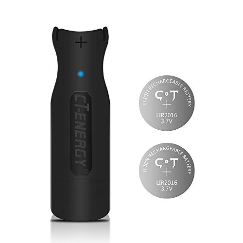 CT-ENERGY USB Lithium Coin Batteries Charger for 3.7V LIR1620 1632 2016 2025 2032 Lithium-ion Coin Cells with 2-Pack LIR2016 Rechargeable Button Batteries,Replacing 3V Cr2016 Battery for Watches.