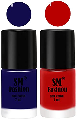 Image of Long Lasting Nail Polish | Nail Paint Combo 7 ml Each) - Set of 2 Dark Blue-Red