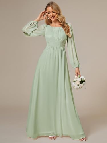 Image of Ever-Pretty Women's Crewneck Long Lantern Sleeves Floor Length A-Line Pleated Chiffon Formal Dress 0106B