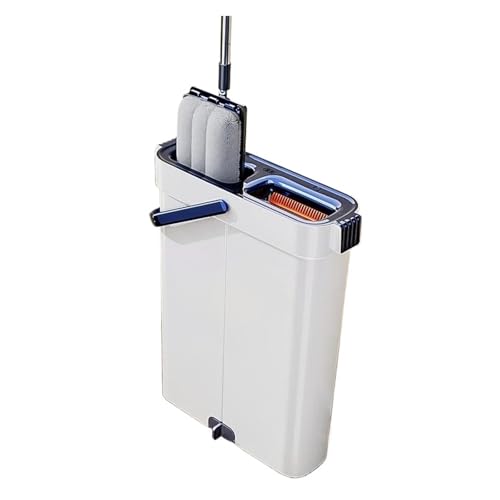 Fregona Plana giratoria de 33 cm con Cubo y separación en seco húmedo for baño, Sala Estar, fregonas for el hogar, Herramienta Limpieza Suelos(33cm-Bucket-6-Mop)