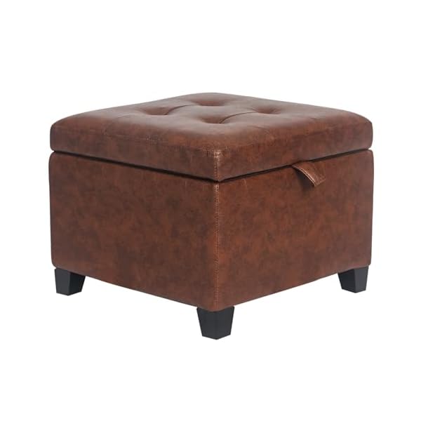 Asense 17 inch square storage ottomansmall foot rest stool for couch faux leather upholstered footstool cube for entryway bedroom living room rust brown  urban country home decor