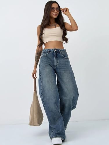 Image of KOTTY Women's High Waist Wide Leg Jeans | Relaxed Fit Comfortable Denim Pants for Women