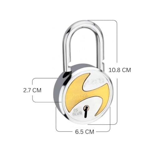 Image of Azco Round Locks 65mm 6 Keys, Steel 8 Levers Double Locking, Lock and Key for Home Door Shutter Shop Office Main Gate, Gold Silver Finish, Made in India (Pack of 1)