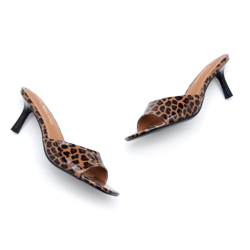 Image of Shoe Land Women's Low Heels Stiletto Heeled Slides, Open Toe One Band Slip-On Heeled Mules - Dressy Heeled Sandals for Prom, Party Wedding and Vacation
