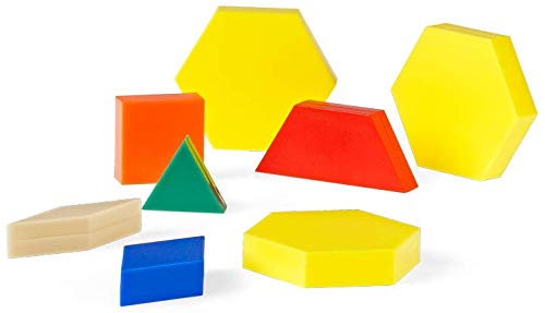 250 Pcs 10mm Hard EVAC Foam Pattern Blocks Set Geometric Shape Puzzle Manipulative Shape Puzzle Graphical Early Educational Montessori Tangram Brain Teasers STEM for Kids with Illustration Printed