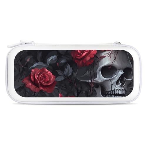 Ember Rose Death Skull Head Compatible with Switch Carrying Case Hard Travel Game Bag Pouch with 15 Games Accessories White-style