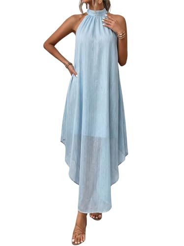 Image of Verdusa Women's Wedding Guest Dress Halter Flowy Chiffon Asymmetrical Long Summer Prom Dress