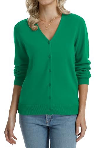 Image of QUALFORT Women's 100% Cotton Lightweight Cardigans Long Sleeve Knitted Button Down Sweater