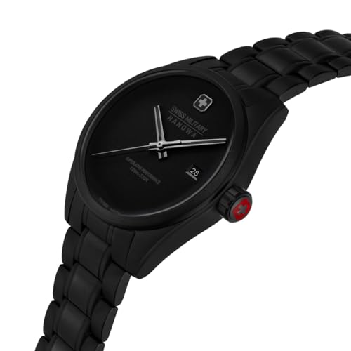 Image of Swiss Military Hanowa Pioneer Stealth Black Round Dial Swiss Made Analog Watch for Men | SMWGH0004130