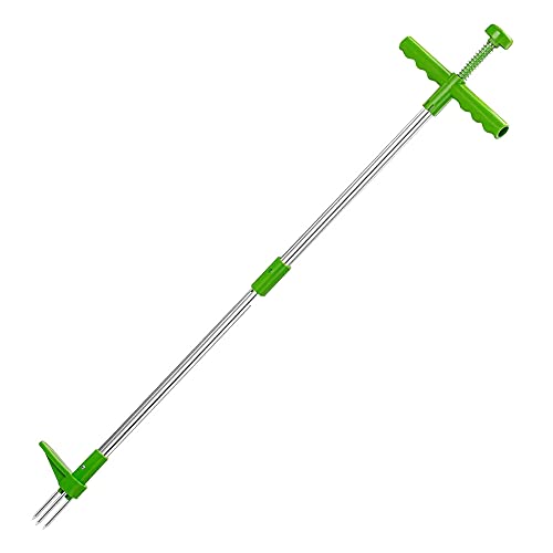 Stand Up Weeder Root Removal Tool Weed Puller Tool Garden Manual Weeder 39 Inch Long Handle Weeding Tool with 3 Steel Claws and Foot Pedal
