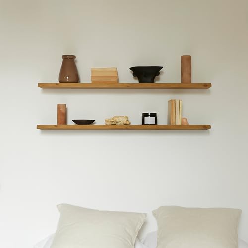 HANNUN Set 2 Baldas Flotantes Queralt Madera Maciza Abeto Color Olivo - Estantes Pared Decorativos para Salón, Dormitorio, Recibidor - 2 Tamaños 60 y 120 cm - Hechas a Mano en Europa (Olivo, 60 cm)