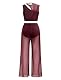 FYMNSI Damen Lyrische Tanzkostüme Moderne Zeitgenössischkeit Tanzbekleidung Ballett Outfit Ausschneiden Ärmellos Bauchfrei Tops mit weitem Bein Hose Set Jumpsuit für Tanz Bühne Yoga Weinrot M