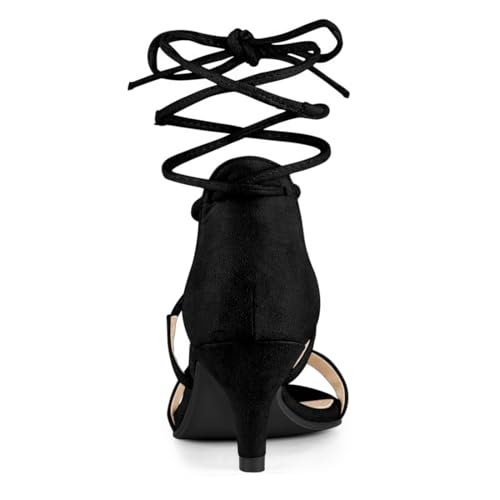 Allegra K Women's Kitten Heel Lace Up Open Toe Black Sandals - 8 M US