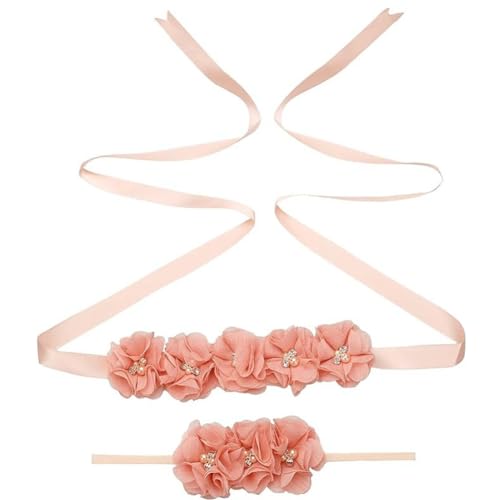 Wisafory Cinturón de flores para la cabeza, juego de cinturón de novia, vestido de novia, cinturón de perlas de diamantes de imitación, cinturón de cintura para mujer, cinturón de raso para boda,