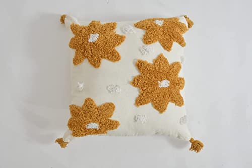 Image of Furnistitchs Handmade Cotton Bohemian Home Decor Cushion Cover 24x24 inches / 60x60 cms - Boho Chic Couch Sofa Throw Living Room Bedroom Cushions (1, Yellow Flowers)