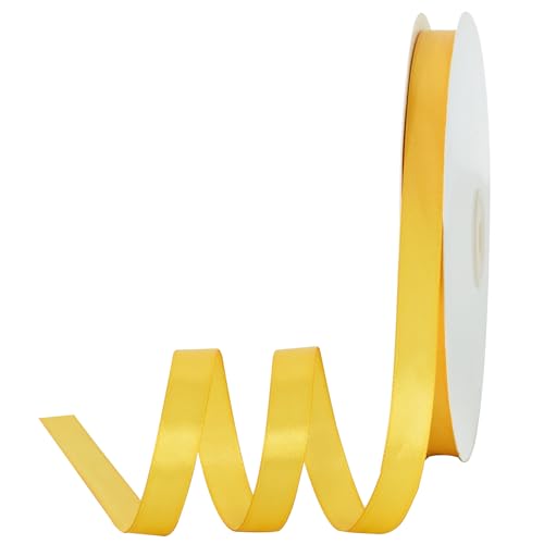 TONIFUL 1/2 Inch x 100yds Yellow Satin Ribbon Thin Solid Fabric Ribbons for Invitation Gift Wrapping Bows Craft Making